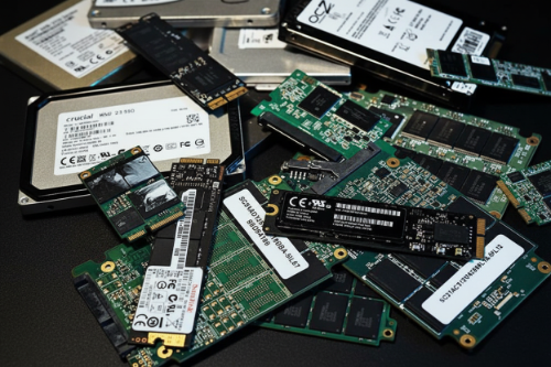 SSD data recovery showing NAND flash chips under microscope